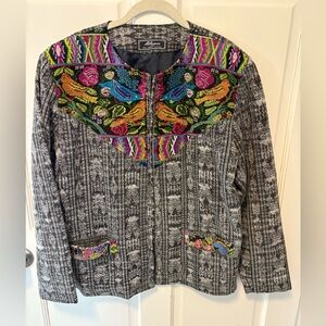 Milagros hand loomed embroidered black cotton women’s blazer jacket xl X-large